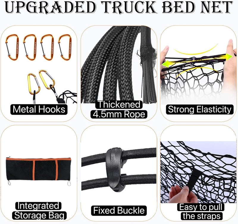 Yinnianets Envelope Style Truck Bed Cargo Net Compatible with 2005-2025 Toyota Tacoma,Highly Elastic Truck Cargo Net for Tacoma Accessories (Upgraded Storage Bag) - Image 4